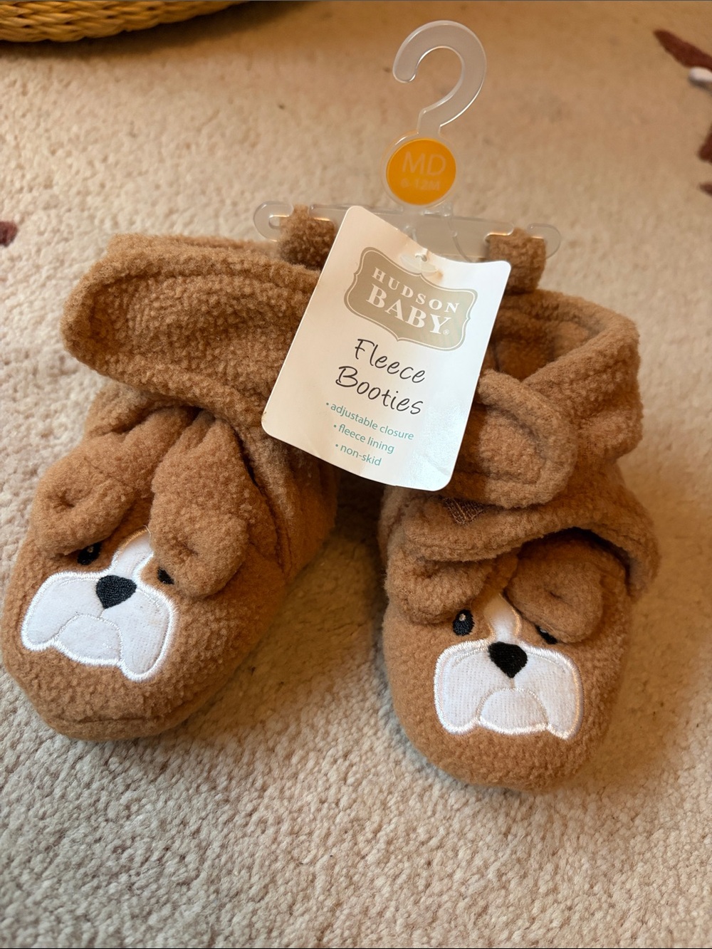 Hudson Baby Tan Fleece Booties with Puppy Face